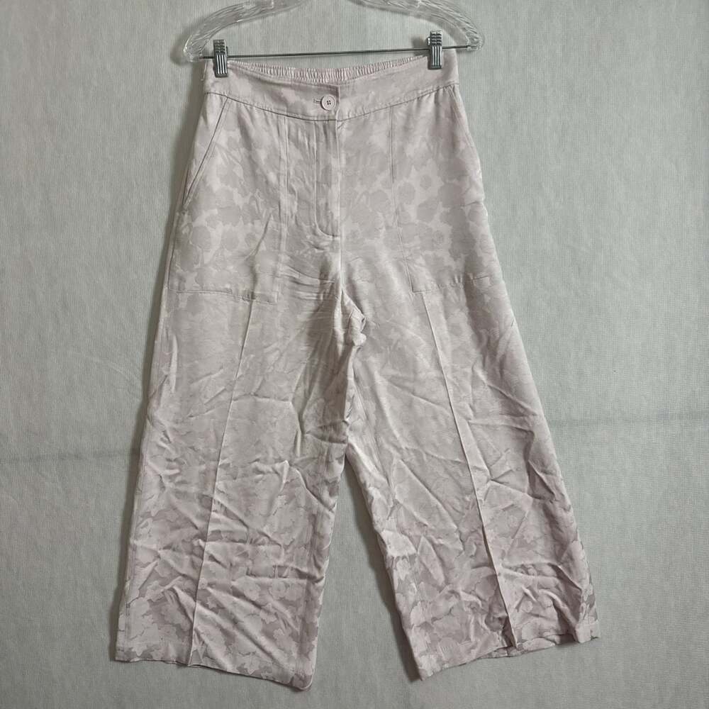 Club Monaco Women's Size 4 Pink Satin High Rise Wide Leg Cropped Pants
